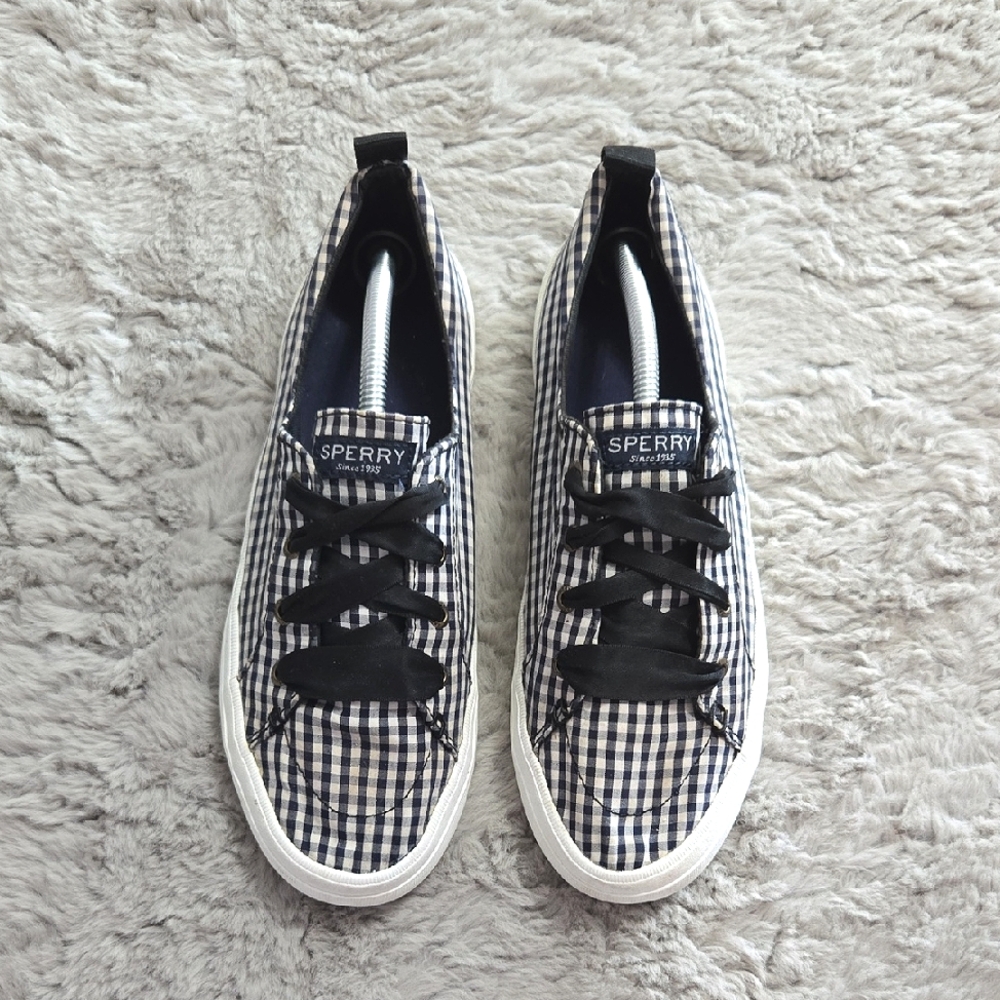 Sperry gingham satin lace sneakers size 8
